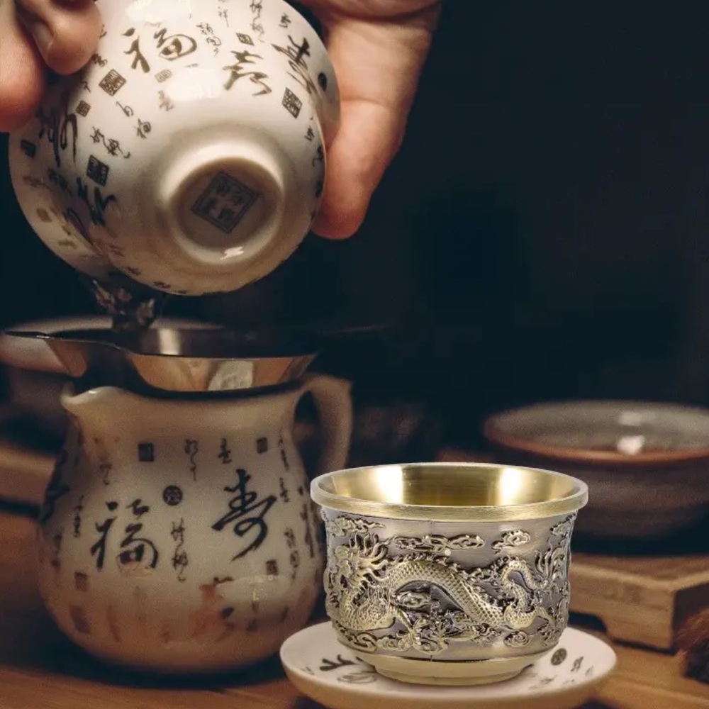 Sacred dragon brass teacup - Picture 6 of 9